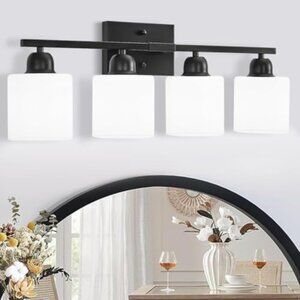 Bathroom Light Fixtures, 4-Light Modern Vanity Light with Milky White Frosted Gl
